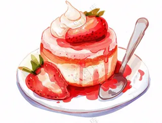 草莓蛋糕甜点下午茶插画免抠