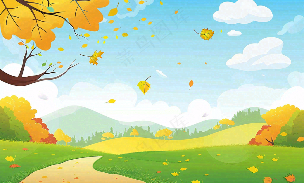 秋天插画风景处暑背景
