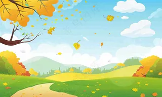 秋天插画风景处暑背景