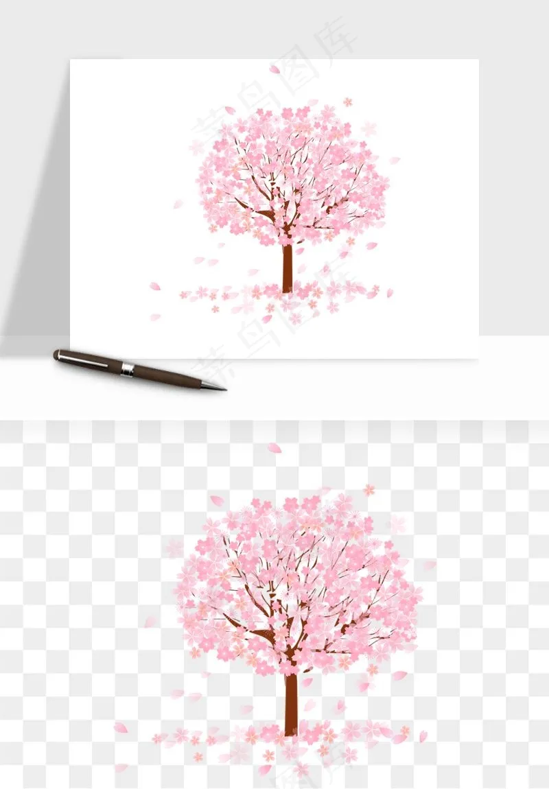 手绘浪漫花树桃花树png免抠