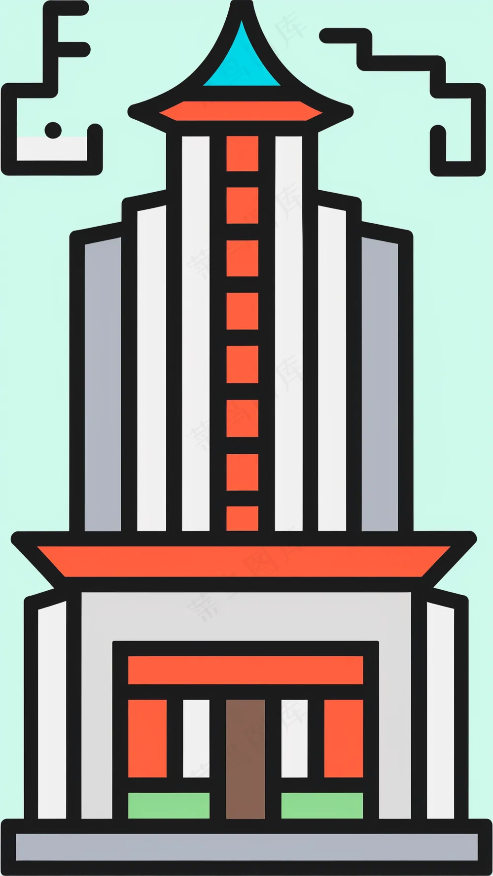 寺庙建筑 抽象粗线条简笔风景画