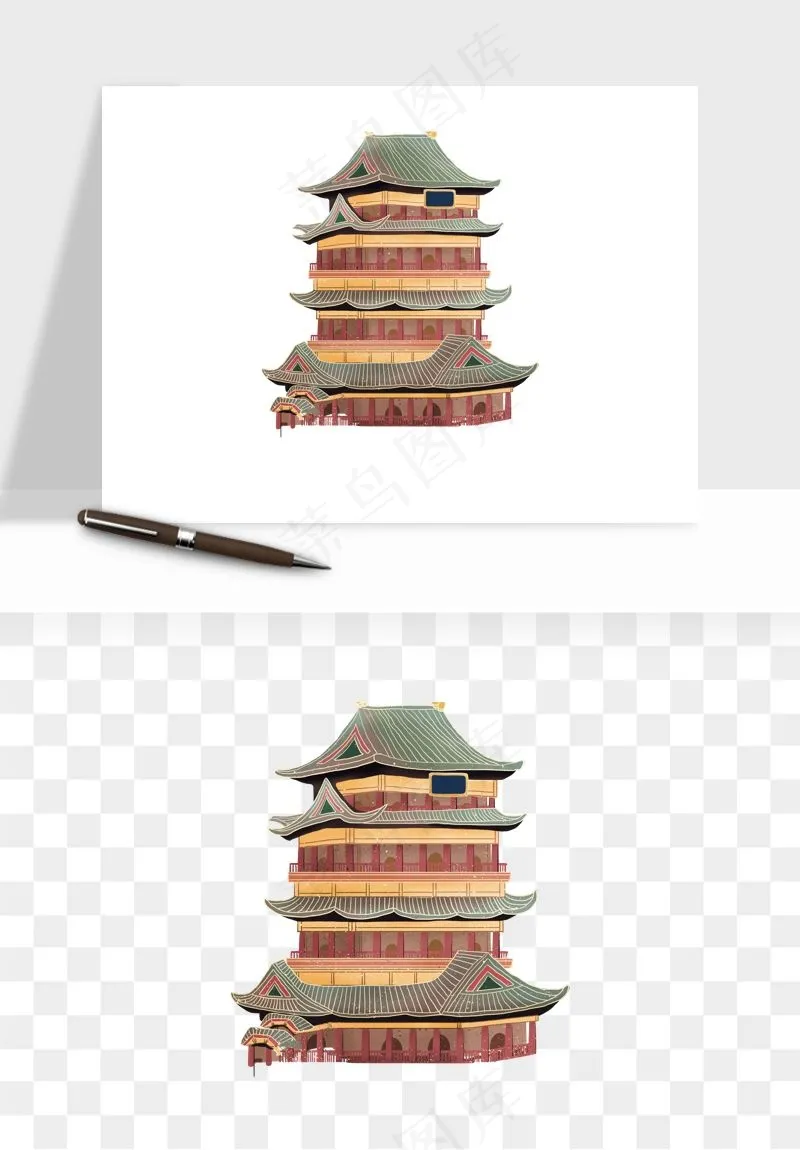 国潮风古建筑古楼古塔鼓楼psd,png免抠图