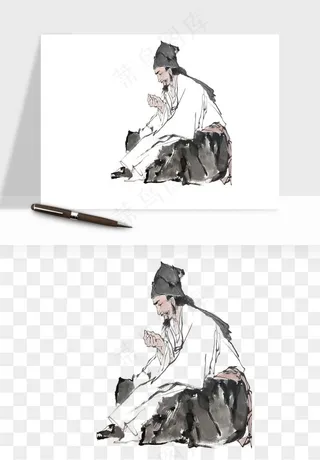 手绘古代诗人文人png免抠