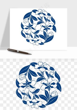 青花瓷花纹花卉图案png免抠