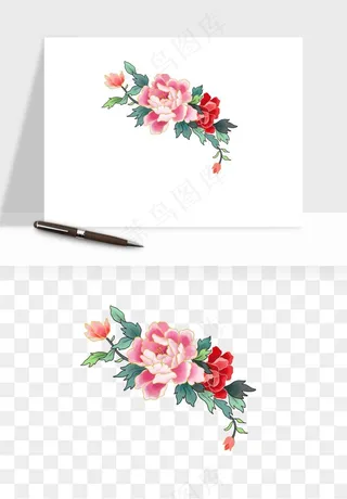 手绘国潮牡丹花花卉图案png免抠