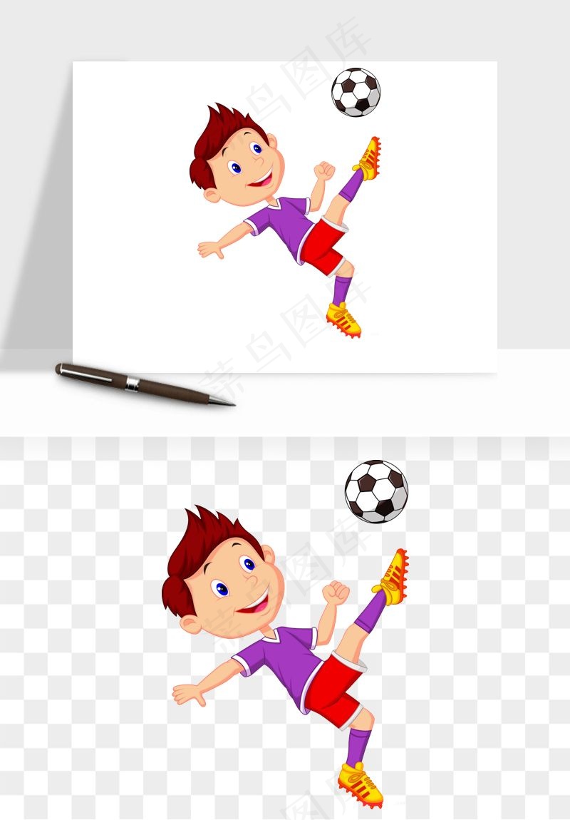 卡通踢足球男孩png免抠