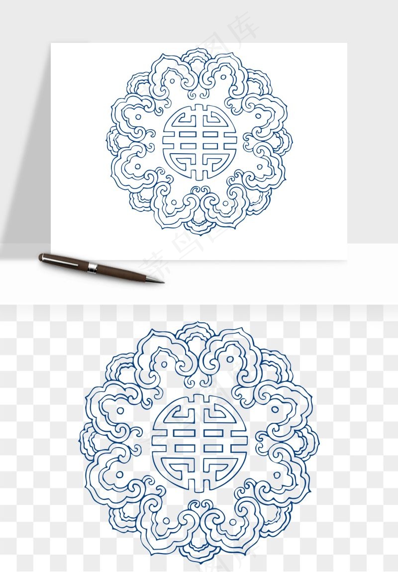 青花瓷花纹花卉图案png免抠