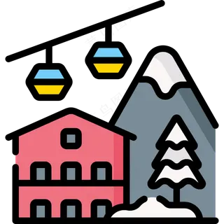 滑雪场 雪山 缆车 线性彩色图标