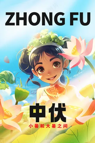 人物插画中伏节气海报