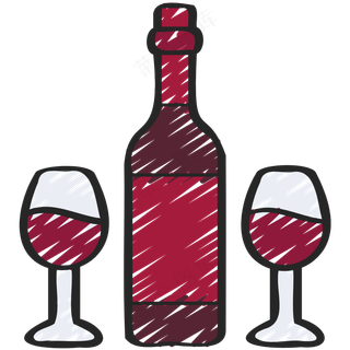 红酒及红酒杯 铅笔手绘图标icon