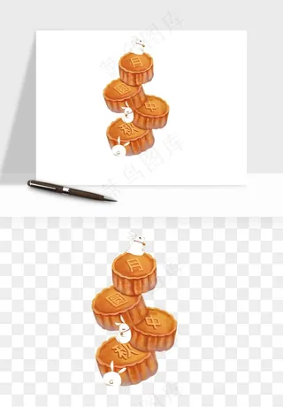 中秋月饼玉兔国潮插画png免抠