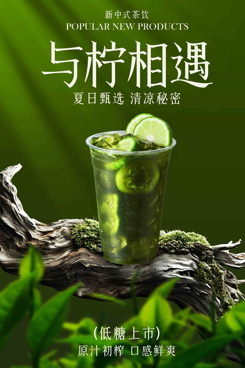 绿色清新柠檬茶饮品促销推广活动海报