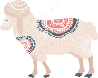  可爱白色咩咩羊 波西米亚风格花纹小动物