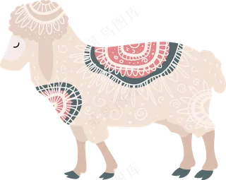 可爱白色咩咩羊 波西米亚风格花纹小动物