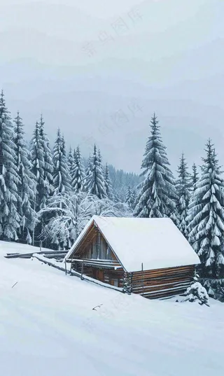 冬天寒冷白雪结冰小寒摄影图