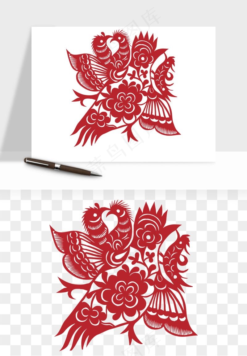 传统花鸟动物剪纸png免抠