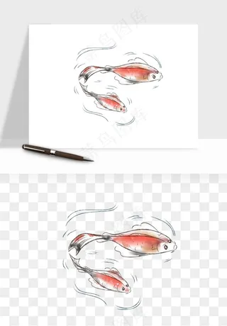 锦鲤鱼手绘水墨png免抠