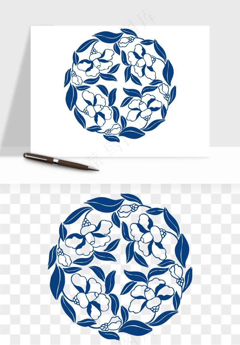 青花瓷花纹花卉图案png免抠