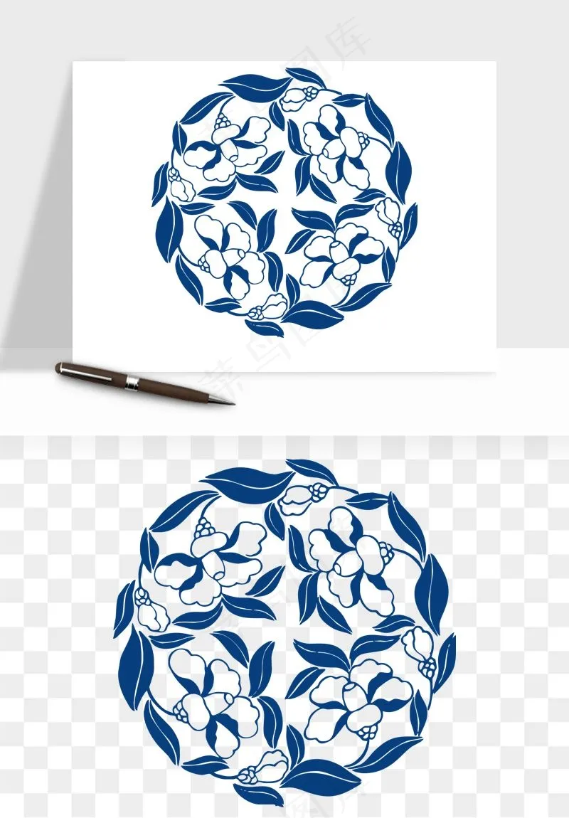 青花瓷花纹花卉图案png免抠