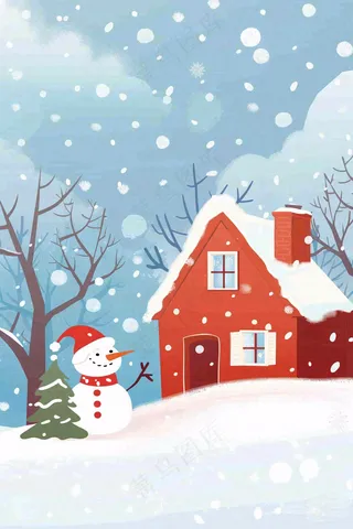 冬天白雪覆盖寒冷唯美雪景小寒插画背景