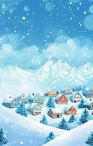 冬季大雪纷飞雪山脚下的城镇村庄小雪大雪大寒背景