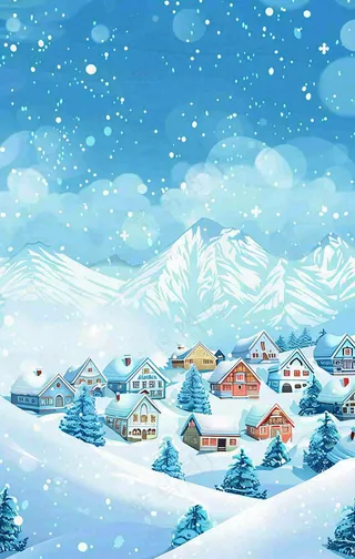 冬季大雪纷飞雪山脚下的城镇村庄小雪大雪大寒背景
