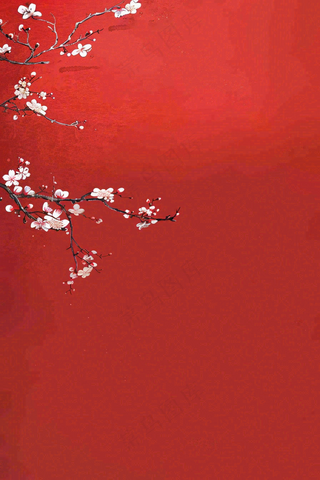 红色墙背景梅花红花鸟情人节七夕小年新年除夕背景