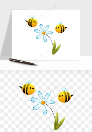 卡通蜜蜂采蜜png免抠