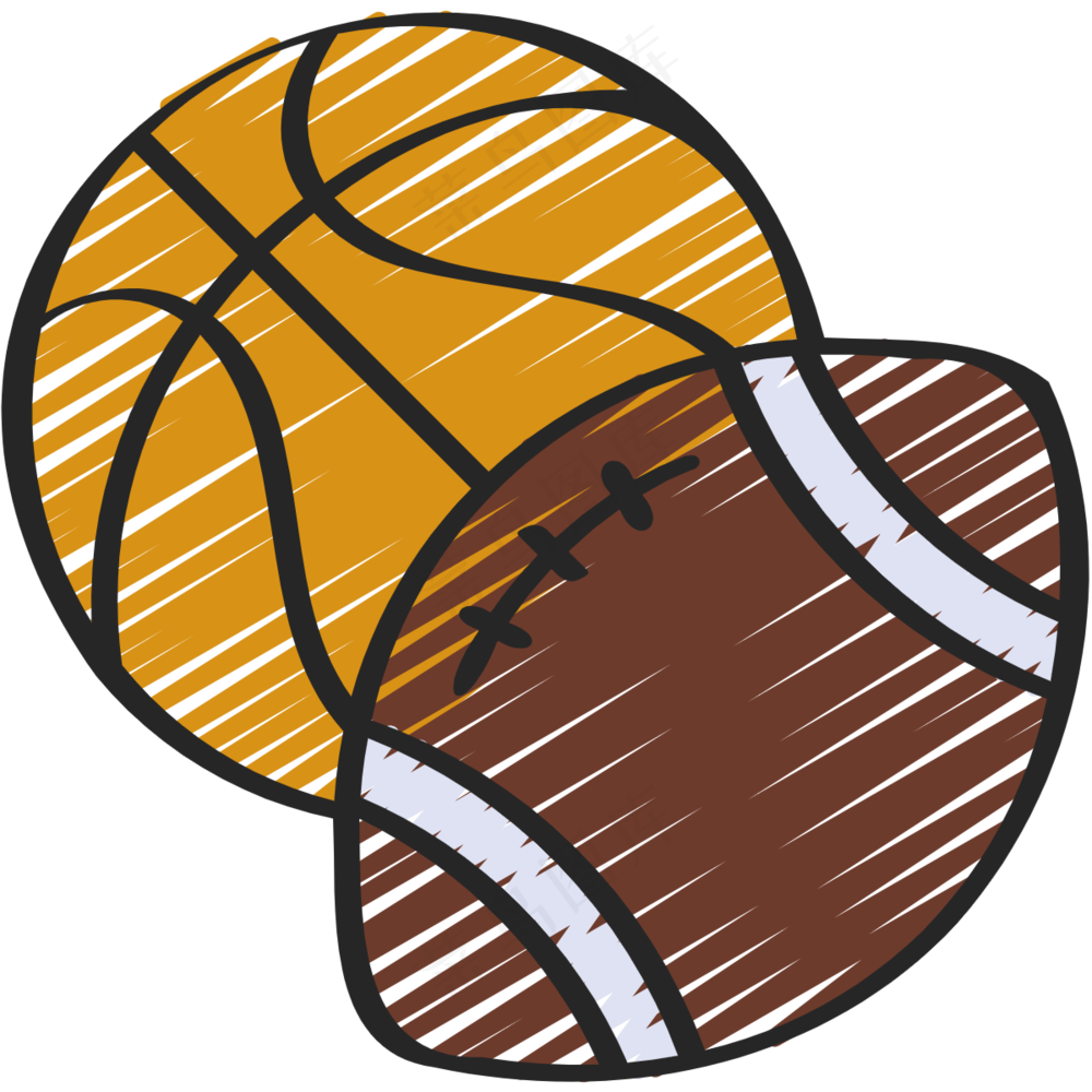 篮球和橄榄球 运动 铅笔手绘图标icon