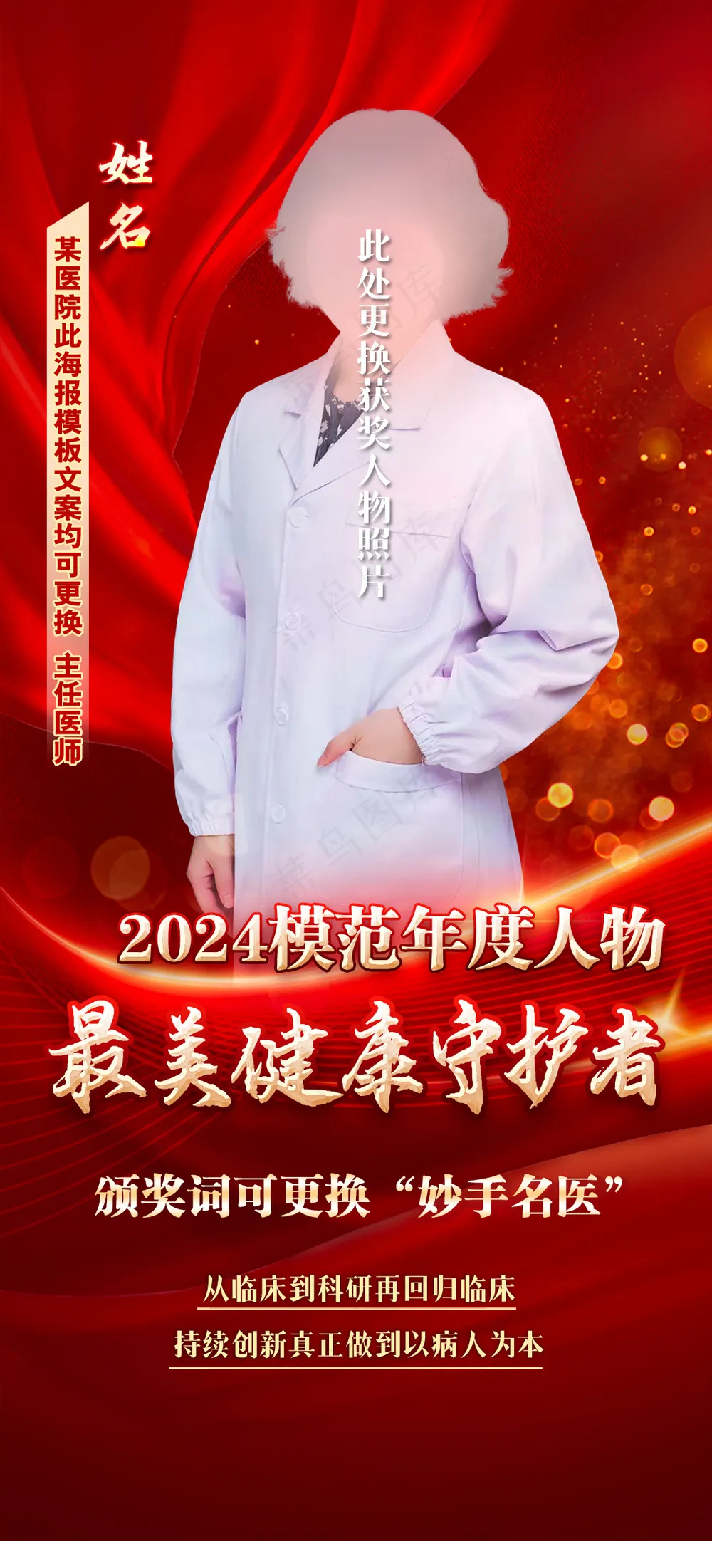 红色喜庆最美健康守护者医护颁奖人物海报