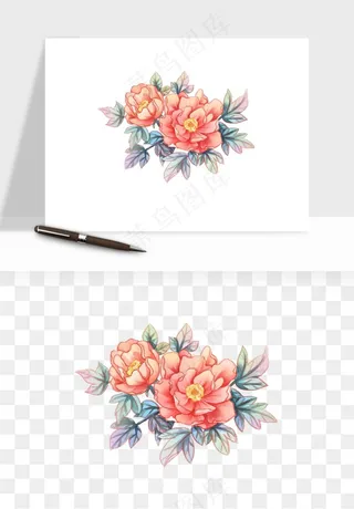 手绘国潮牡丹花花卉图案png免抠