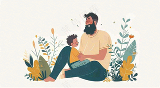 父亲节爸爸和孩子互动温馨卡通插画背景