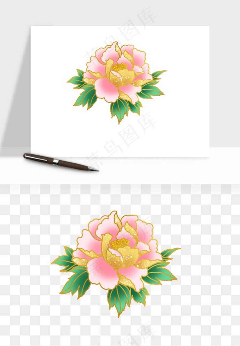 手绘国潮牡丹花花卉图案png免抠