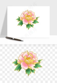 手绘国潮牡丹花花卉图案png免抠