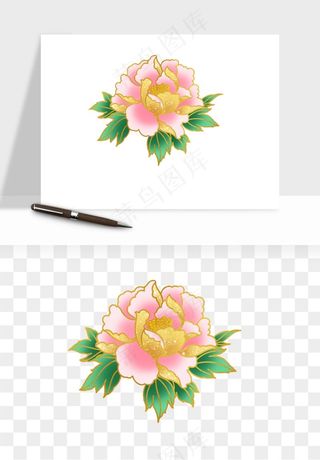 手绘国潮牡丹花花卉图案png免抠