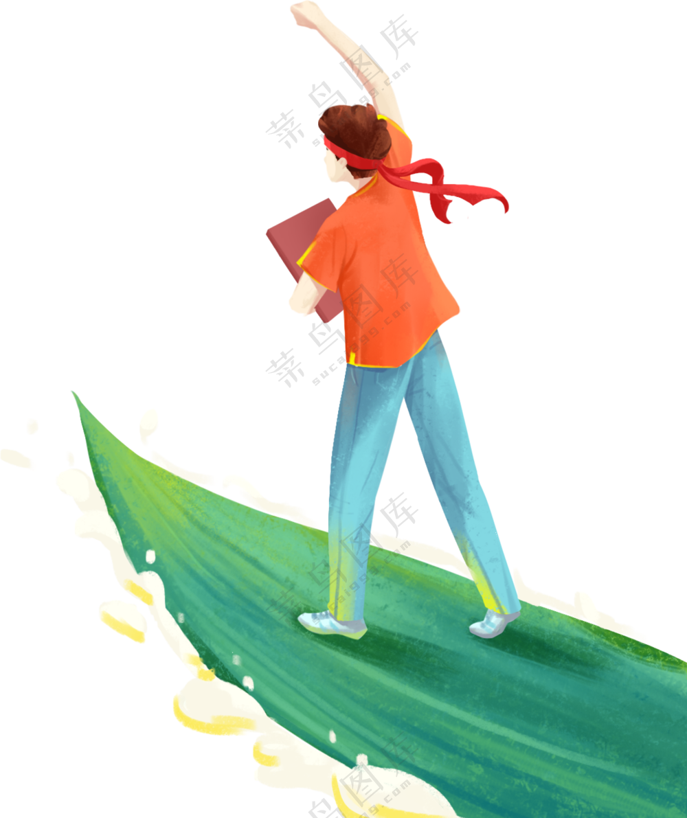 乘着粽叶筏的学生人物插画