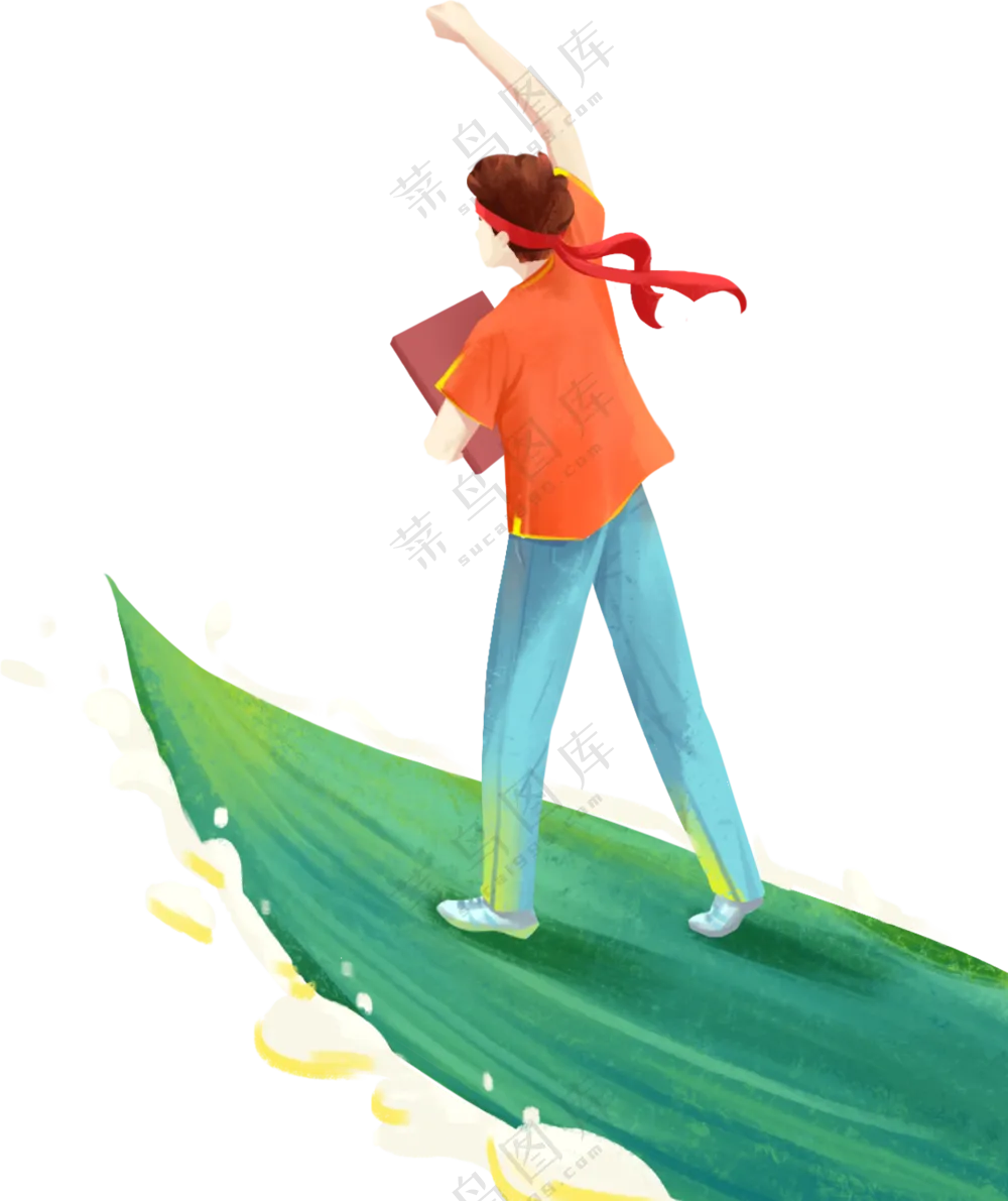 乘着粽叶筏的学生人物插画