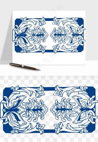 青花瓷花纹花卉图案png免抠