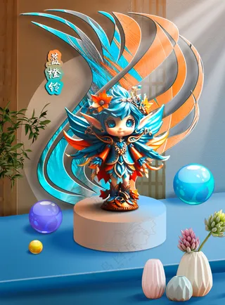 蓝橙色产品展示场景海报