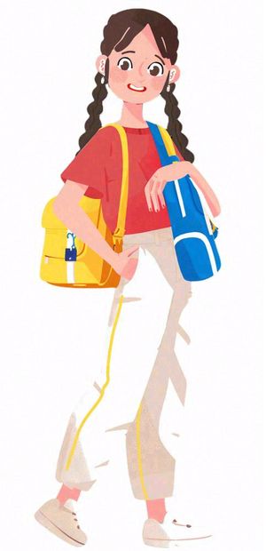 背着书包的少女学生人物卡通插画免抠