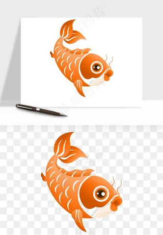 锦鲤鱼手绘水墨png免抠