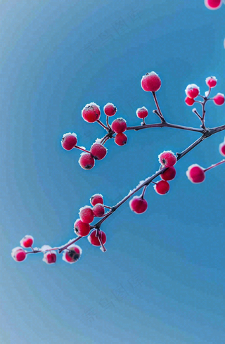 冬天白霜覆盖的红色覆盆子寒冷霜降摄影图