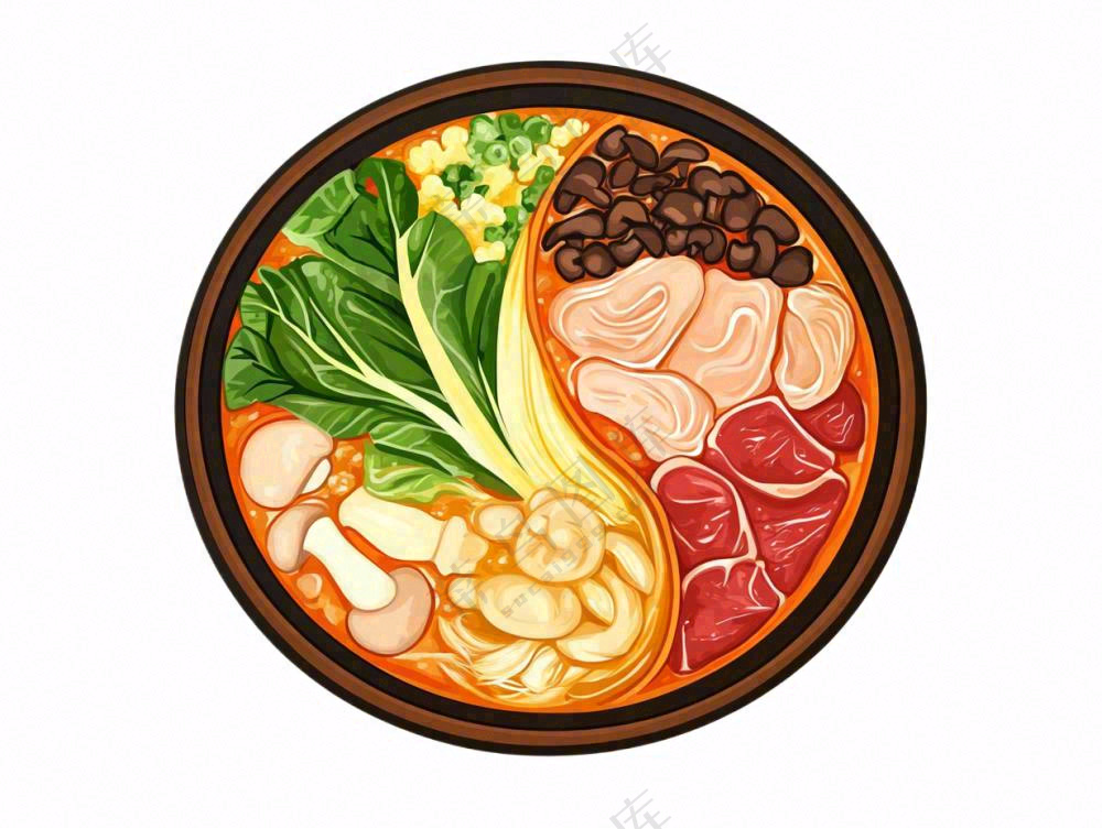 鸳鸯火锅美食插画免抠