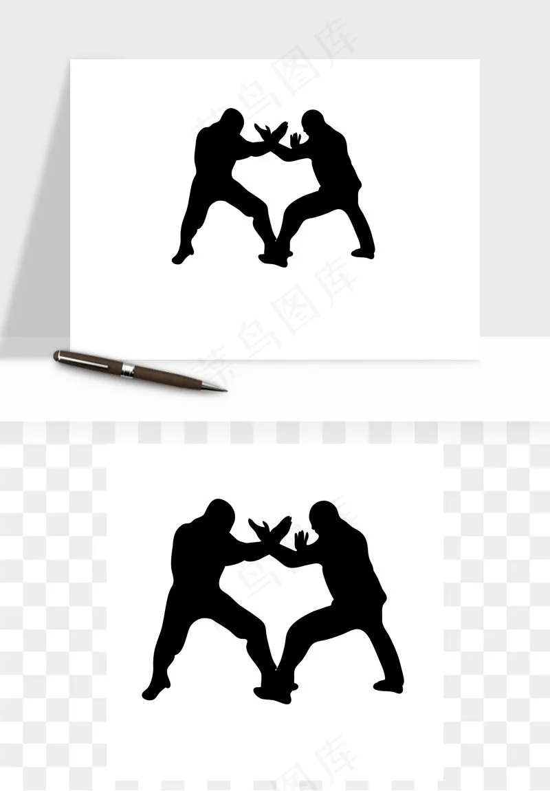 拳击空手道人物剪影矢量