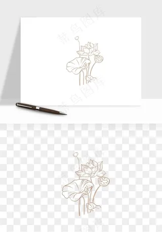 线描荷花莲花线条png免抠