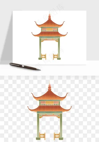 国潮风古建筑古楼古塔鼓楼psd,png免抠图