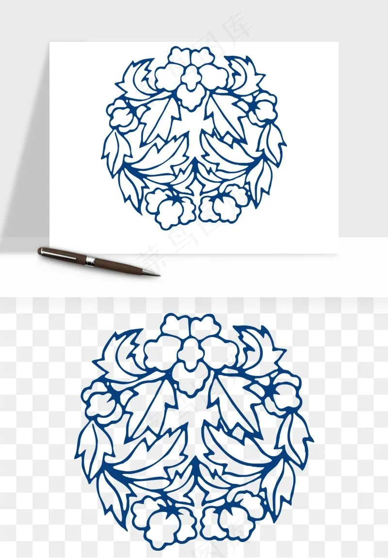 青花瓷花纹花卉图案png免抠