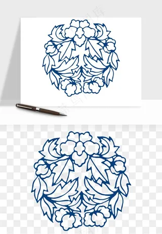 青花瓷花纹花卉图案png免抠