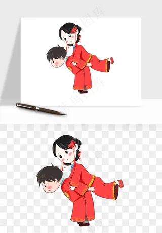卡通中式婚礼新人png免抠