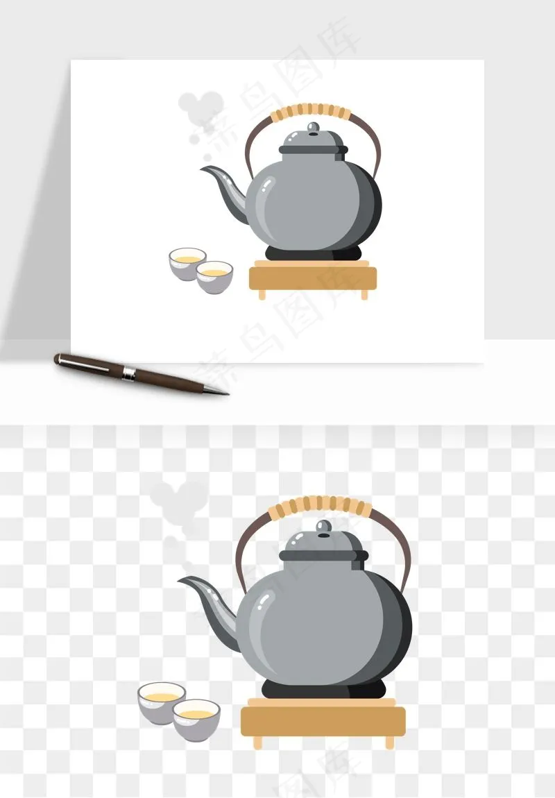 手绘茶壶茶具png免抠